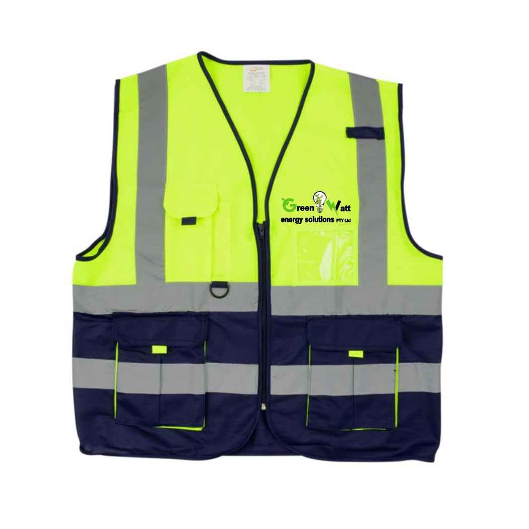 Safety Vests Signaling With Zip Id Pocket Lime/Navy - Greenwattsa