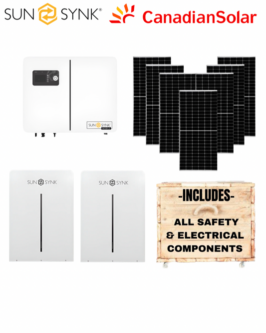 Sunsynk 5kW Inverter + Sunsynk 5kW Battery X2 + 10 Canadian Panels + All Fittings