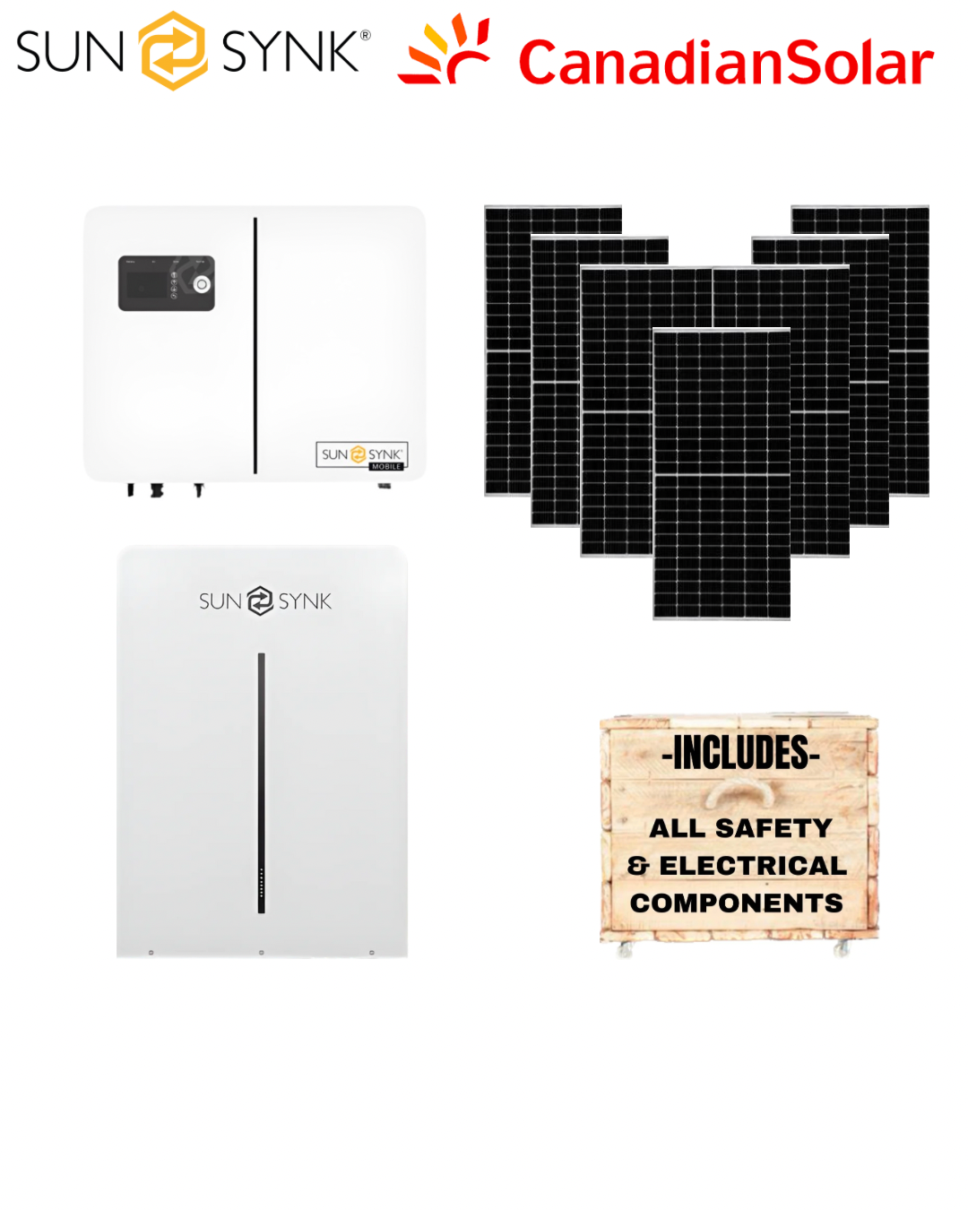 Sunsynk 6kW Inverter + Sunsynk 10kW Battery + 12 Canadian Panels + All Fittings