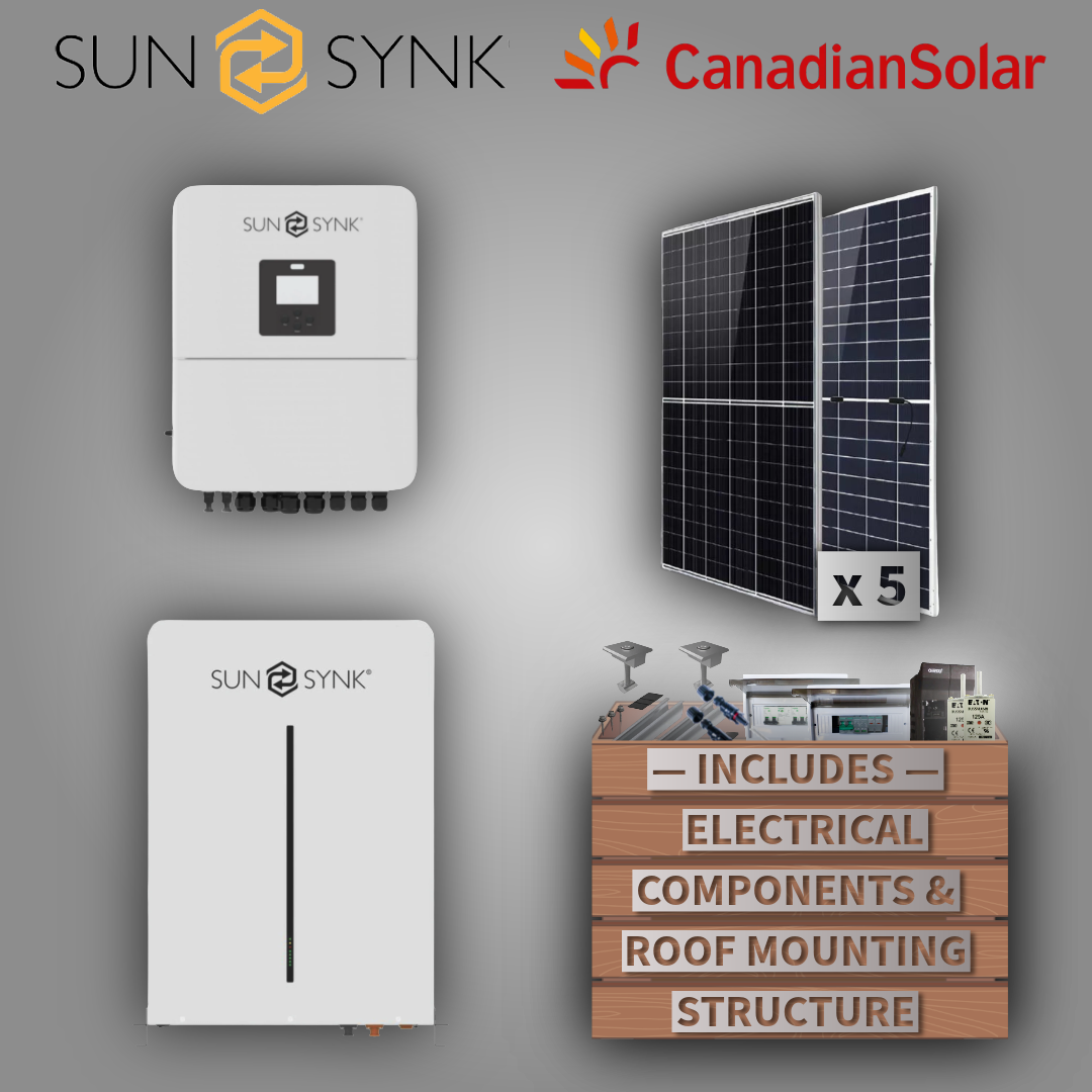 Sunsynk 5kW 1P Inverter + Sunsynk 5,12 kWh + 5 Canadian Solar Panels