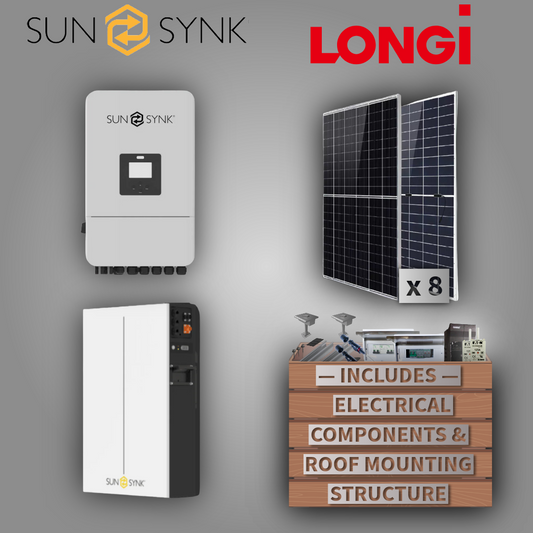 Sunsynk 8kW 1P Inverter (New Gen) + Sunsynk 5,12 kWh G Series + 8 Canadian Solar Panels
