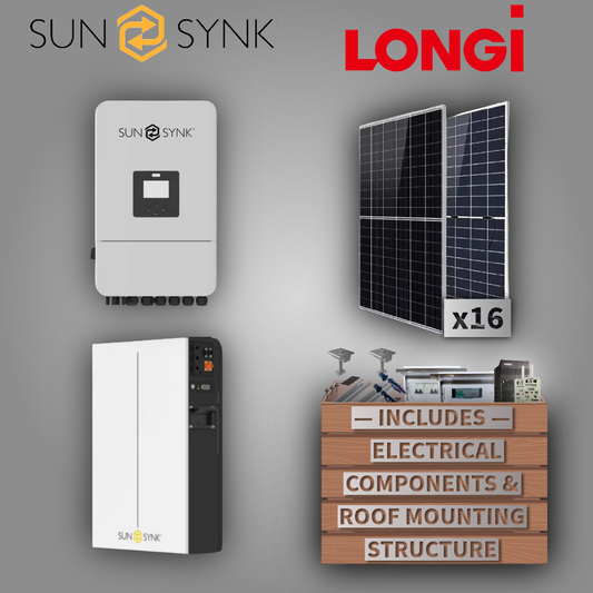 Sunsynk 8kW 1P Inverter (LV)(New Gen) + Sunsynk 5,12 kWh X Series + 16 LONGi Solar Panels