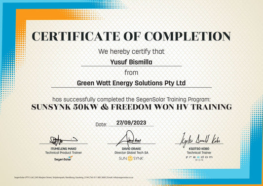 CERTIFICATION OF HIGH VOLTAGE TRAINING - Greenwattsa