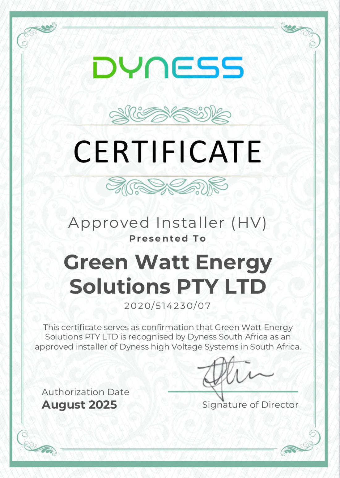 OFFICIAL DYNESS APPROVED INSTALLERS (HV) - Greenwattsa