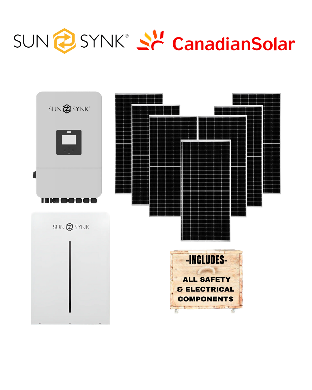 Sunsynk 8kW Inverter + Sunsynk 10kW Battery + 16 Canadian Panels + All Fittings