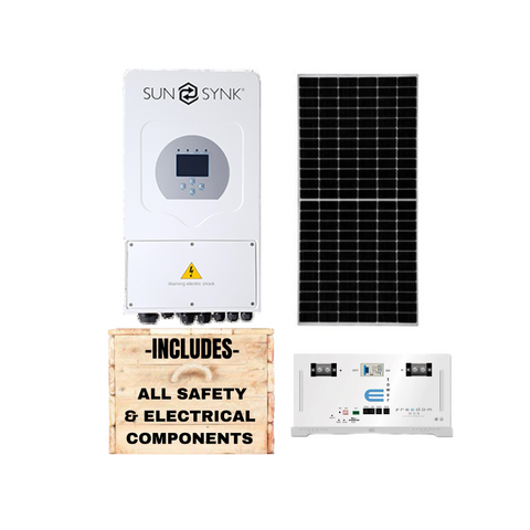 Sunsynk 5kW Inverter + Freedom Won E-Tower + Canadian Panels + All Fittings