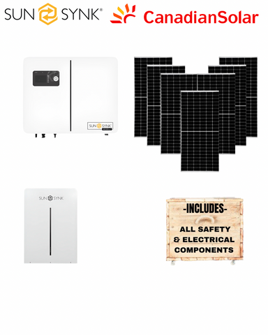 Sunsynk 6kW Inverter + Sunsynk 5kW Battery + 6 Canadian Panels + All Fittings