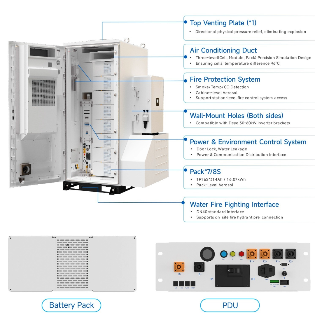 Deye GE-F128 128kWh Outdoor Battery Cabinet + 125kW Hybrid Inverter