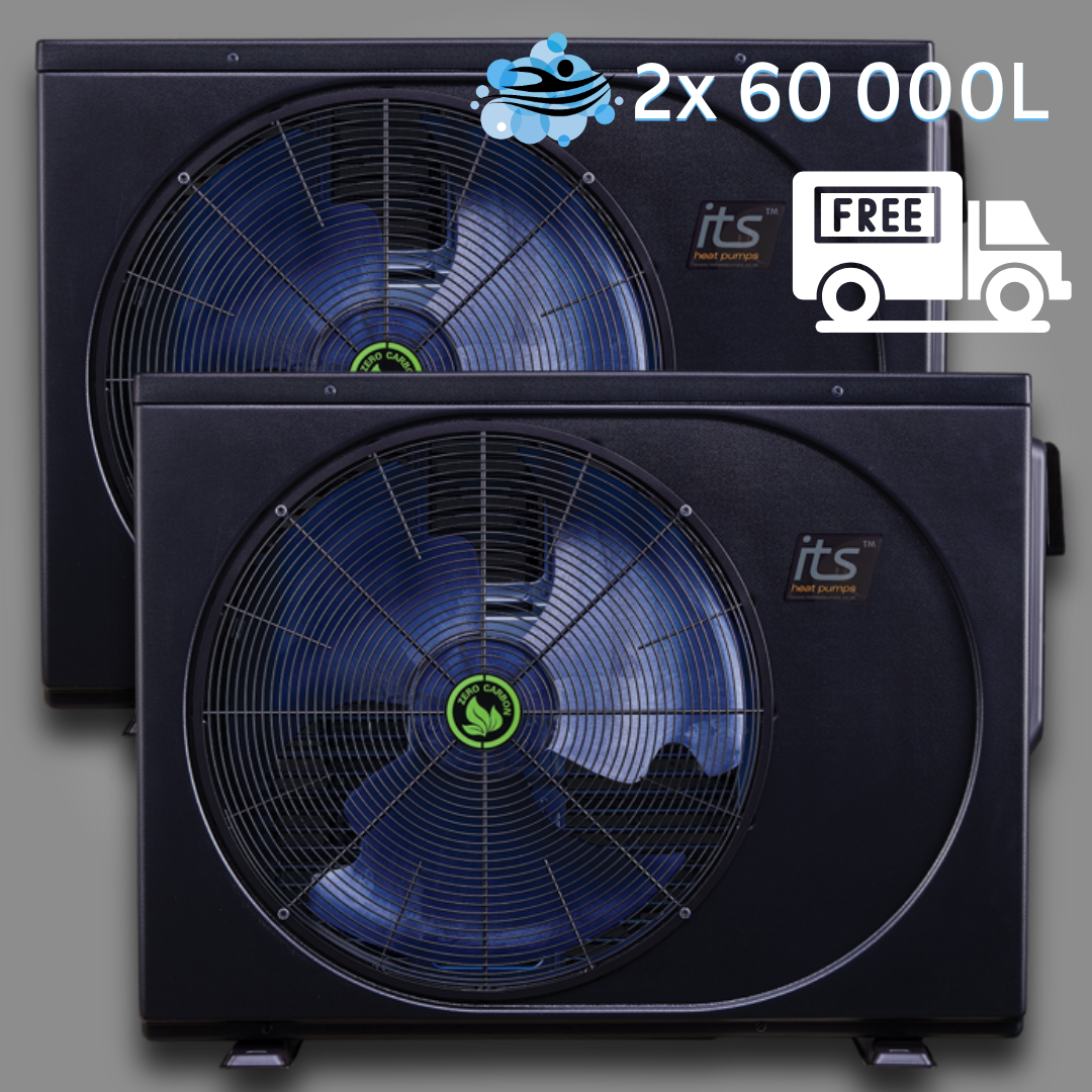 ITS 18.7kW Inverter Pool Heat Pump White or Black 37.4kW Combo Black