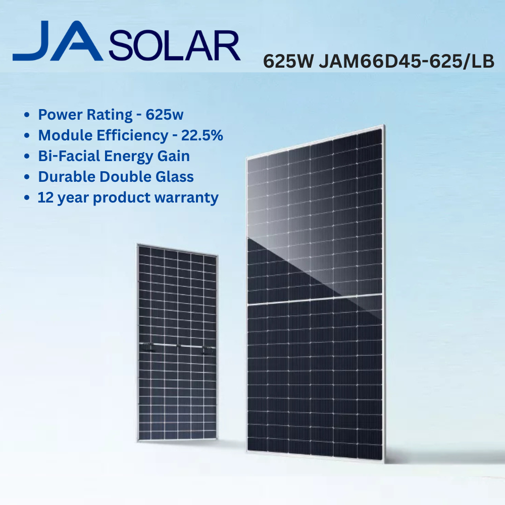 JA Solar Panel 625W Bi-Facial N-TYPE Double Glass Module - Greenwattsa ...