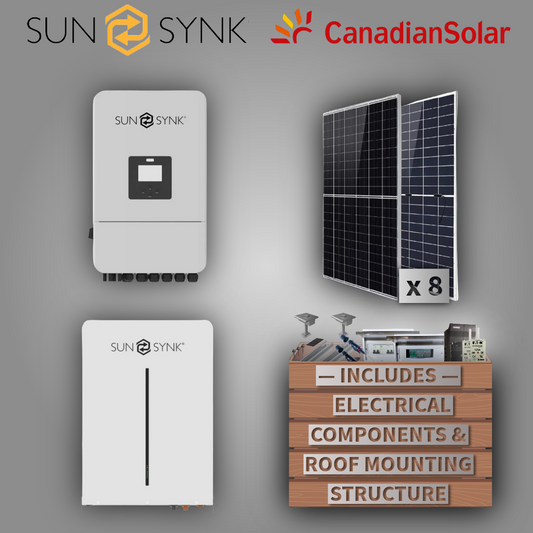 Sunsynk 8kW 1P Inverter (New Gen) + Sunsynk 5,12 kWh G Series + 8 Canadian Solar Panels